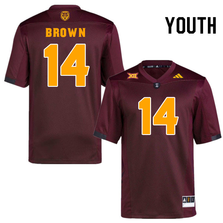 Youth #14 Kyson Brown Arizona State Sun Devils College Football Jerseys Stitched-Maroon